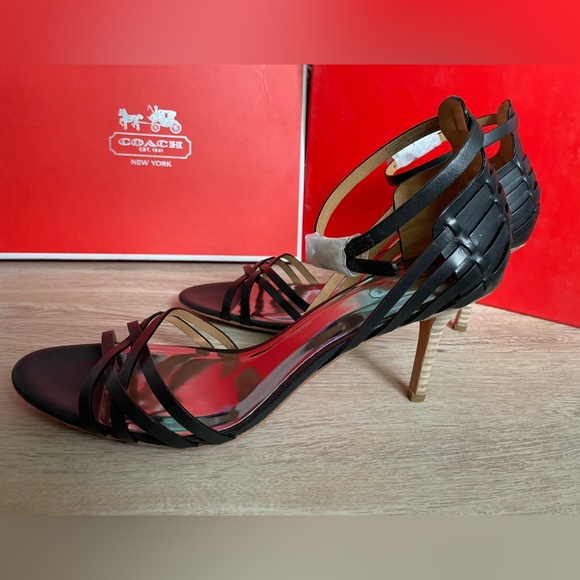 NIB Coach Kamea Veg Leather Black Strappy 3-Inch Heels 9.5 M - Picture 3 of 6
